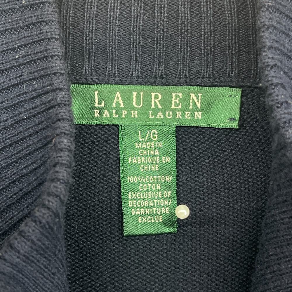 LAUREN RALPH LAUREN Sweater L LRL Monogram Crest Cardigan Full Zip Cotton Blue - Picture 5 of 11